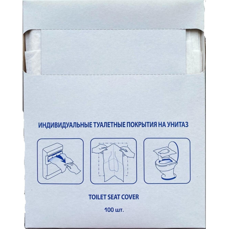 Покрытия бумажные индивидуальные на унитаз 1/4 сложение, 100 шт/упак