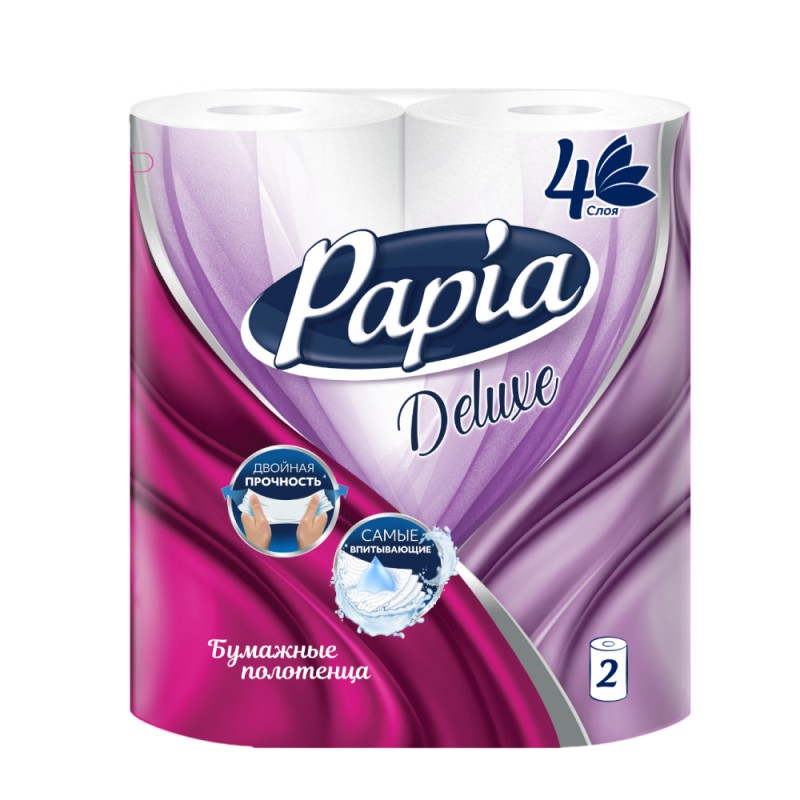 Полотенца бумажные  Papia Deluxe в рулонах, 13,2м, 4 слоя, 2 рул, 100% целлюлоза