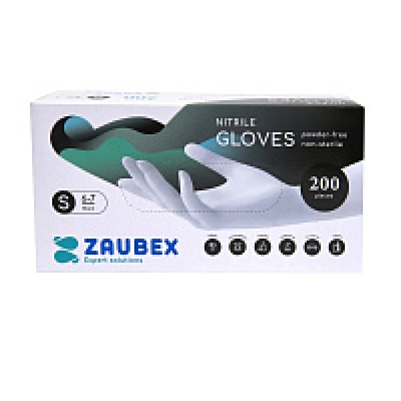 Перчатки нитриловые  неопудренные одноразовые   Zaubex, р-р S 200 шт./уп. черный