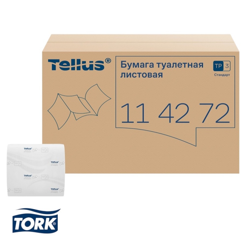 Бумага туалетная  Tellus Стандарт TР3 листовая 250 листов, 1-сл.