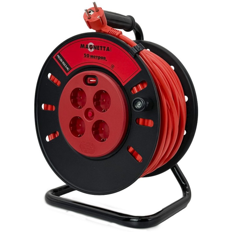 Удлинитель Magnetta PEC50-3G2.5-AC 50 м, катушка (4 роз., 2,5 мм, 5,5 кВт, защита от перегрузки)