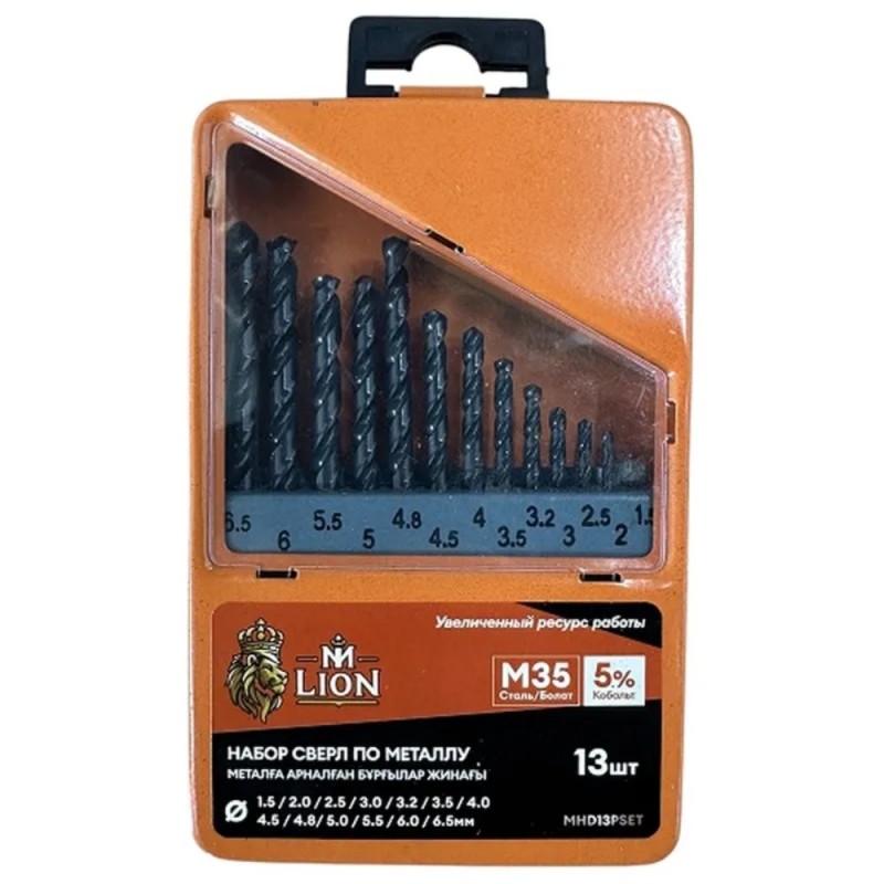 Набор сверл по металлу M-Lion MHD13PSET 1,5-6,5 мм, 13 шт.