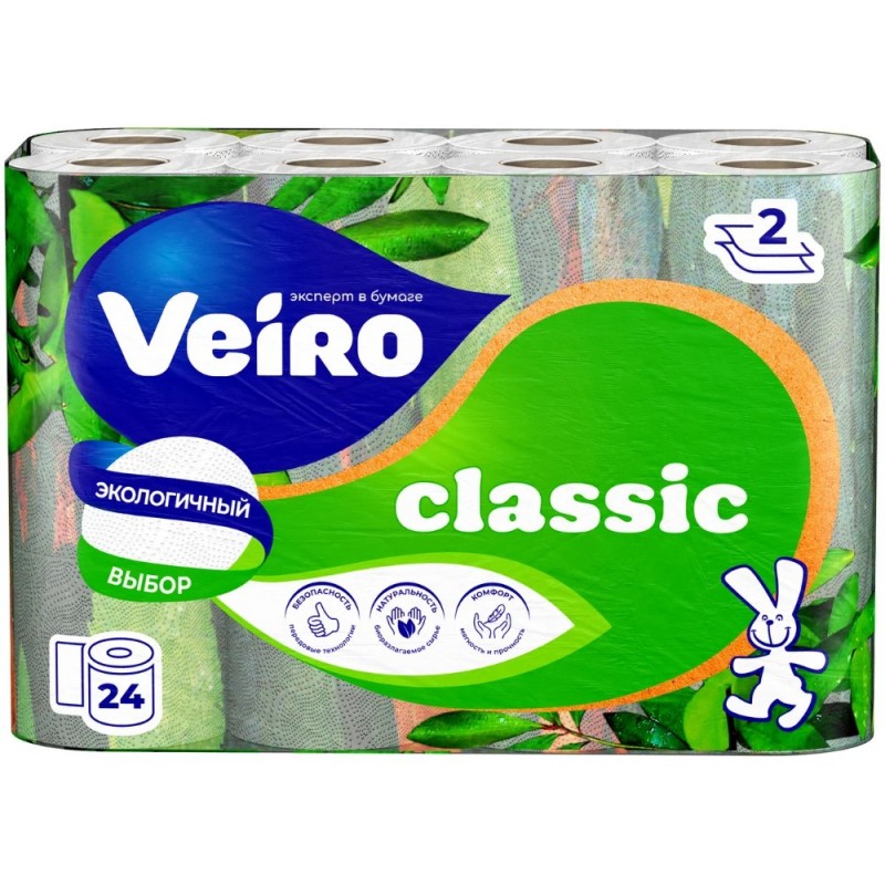 Бумага туалетная  Veiro Classic, 24 рул, цв.белый, 2-сл.