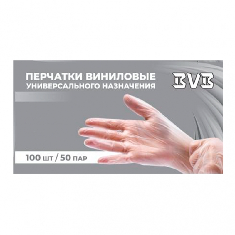 Перчатки виниловые  одноразовые BVB, р-р M 100 шт./уп. прозрачный