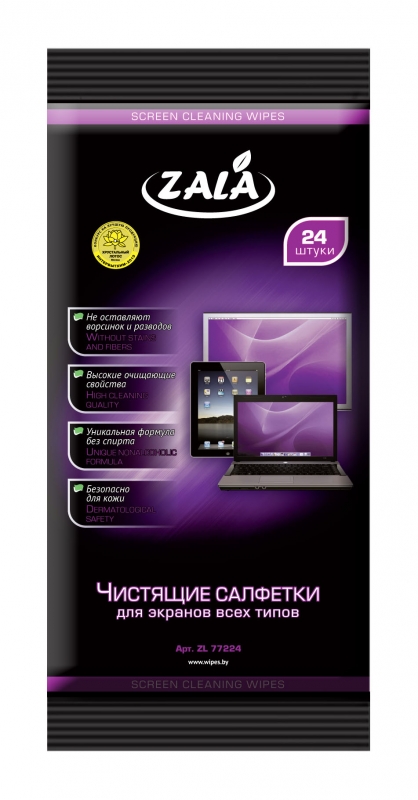 чист. салфетки для экранов (24 шт) ZALA ZL77224 мягкая упаковка