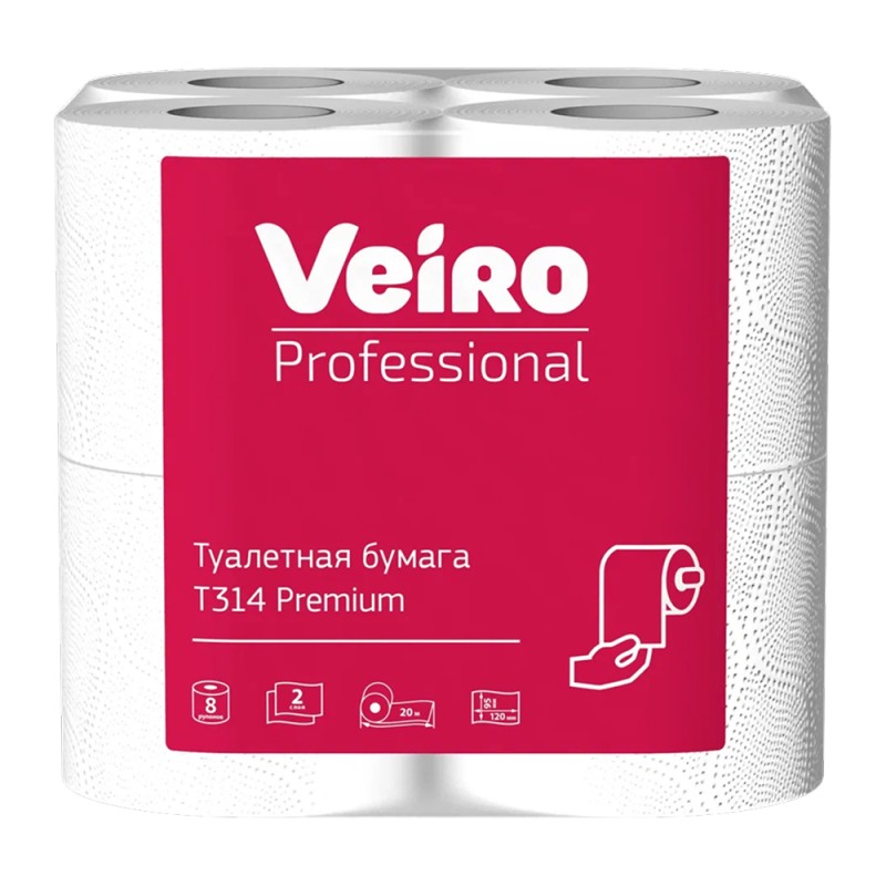 Бумага туалетная  Veiro Professional Premium в рулонах, 8 рул, 20м, 2 слоя
