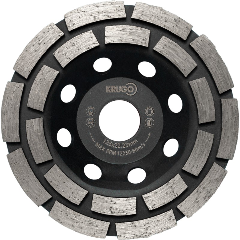 Диск (чашка) алмазный по бетону Krugo 125*22,23 мм, двухрядный