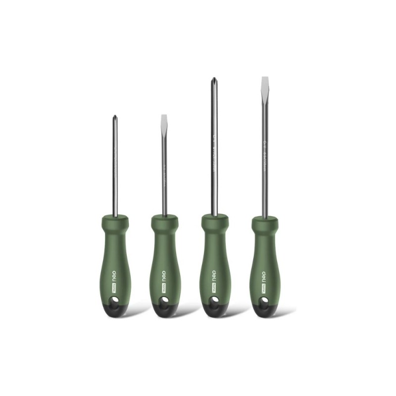 Набор отверток Deli HS HT1004L 4 шт. ( PH1*100,PH2*150,SL5*100,SL6*150), Soft Touch, зеленый