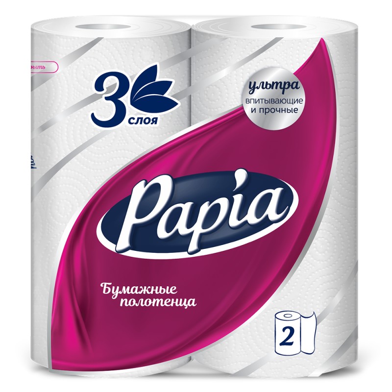 Полотенца бумажные  Papia в рулонах, 10,8м, 3 слоя, 2 рул, 100% целлюлоза